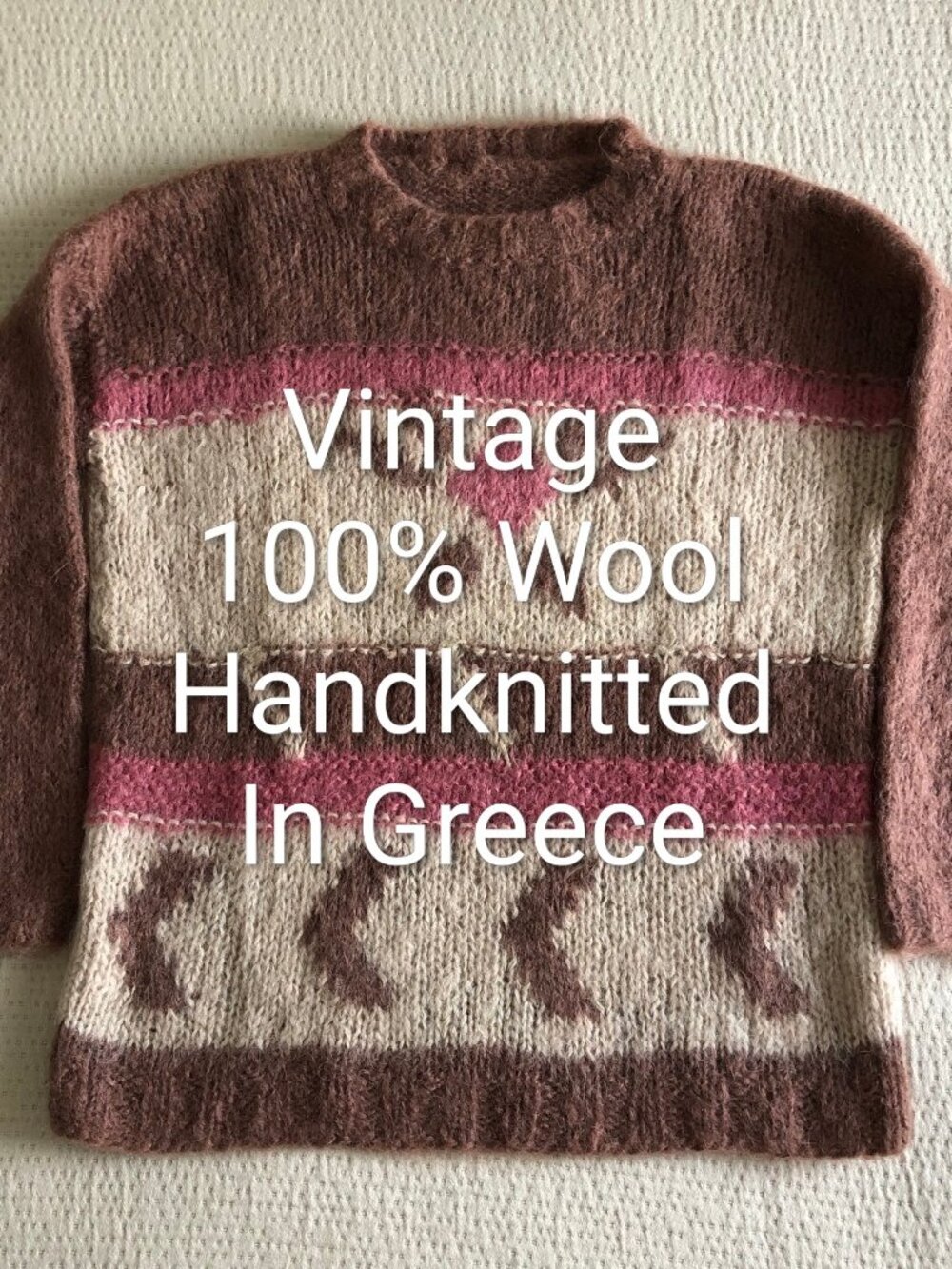 Vintage warm wool sweater handknitted in Greece